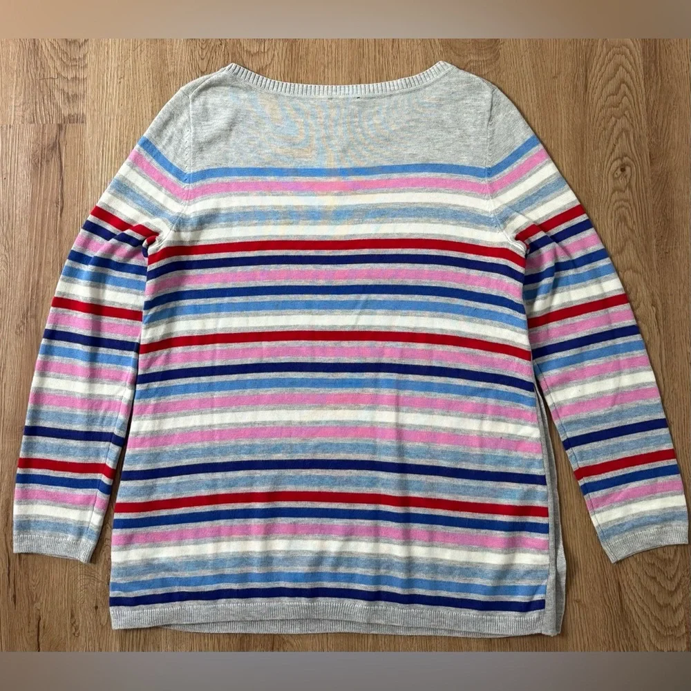 NWT Talbots‎ Multi Stripe  Gray Side Button Long Sleeve Sweater Size Petite L